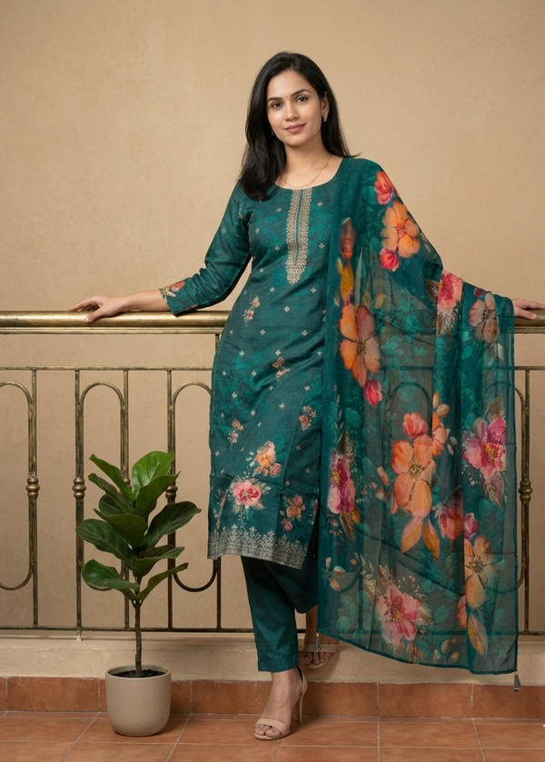Green Iyla Banarasi Border Silk Suit set