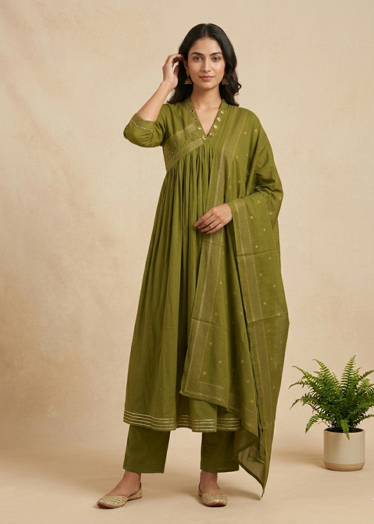 Green Komal Anarkali Suit Set With Duppata 