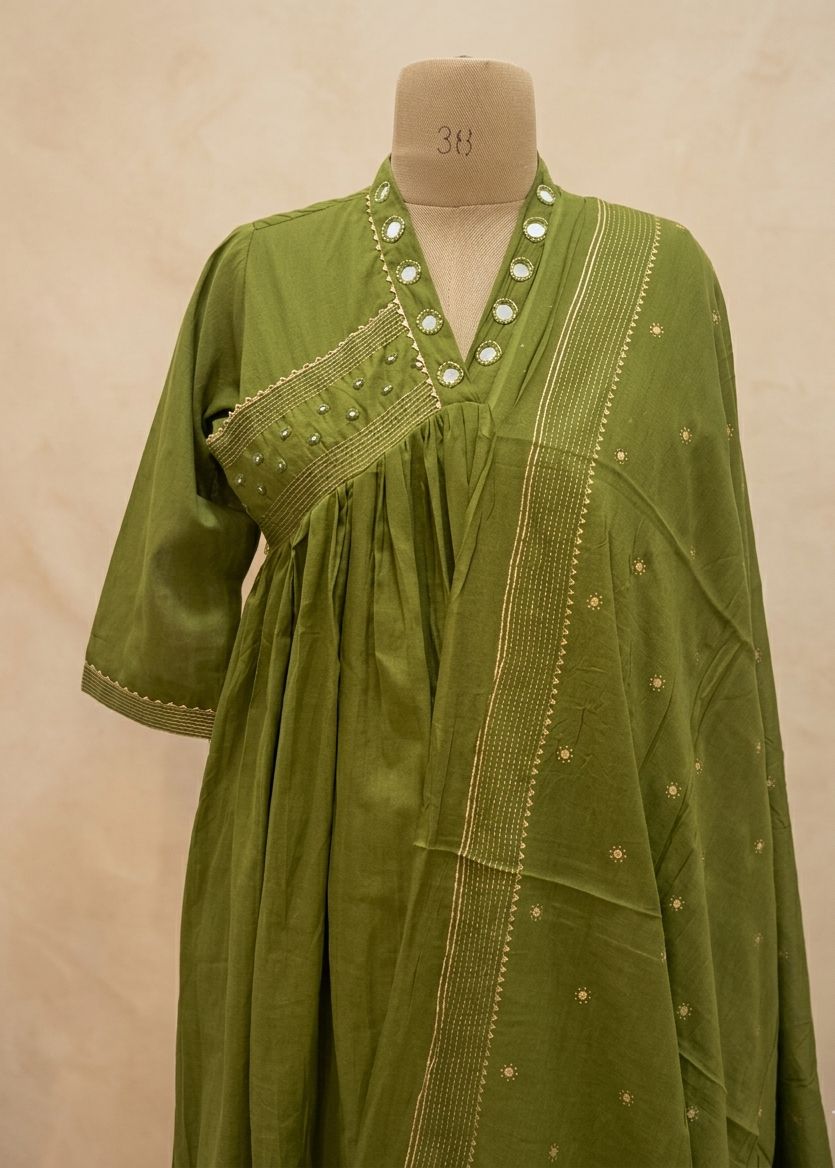 Women's green ethnic Anarkali suit set with dupatta in comfortable and stylish design
