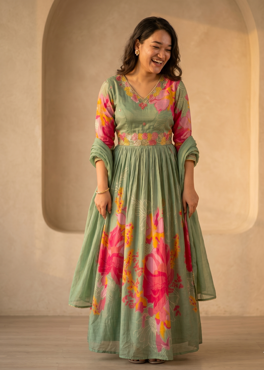 Green Lasita Crepe silk Gown