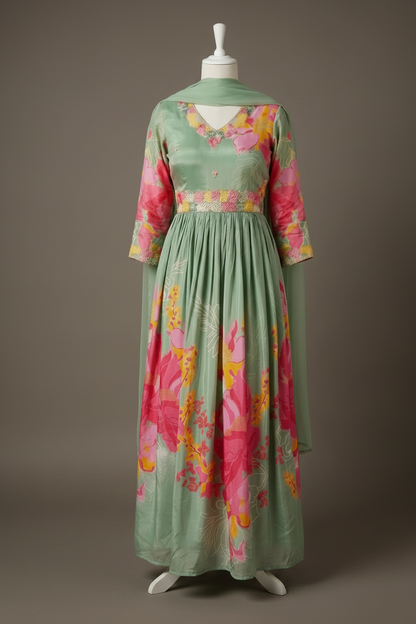 Green Lasita Crepe silk Gown