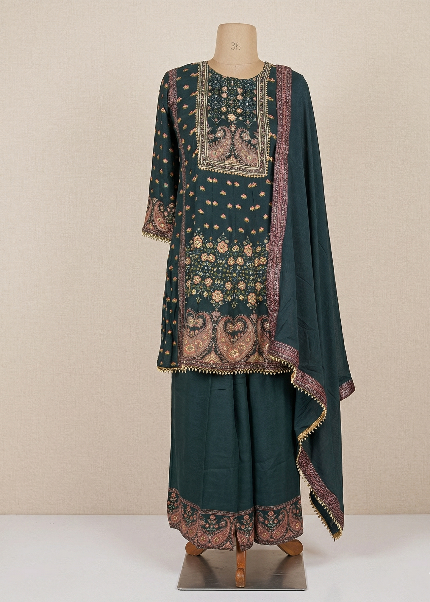 Green Miral Crepe Short Anarkali -Set of 3