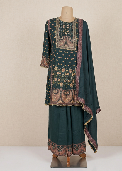 Green Miral Crepe Short Anarkali -Set of 3