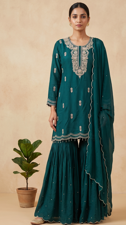 Green Niya Sharara With Dupatta -Set of 3