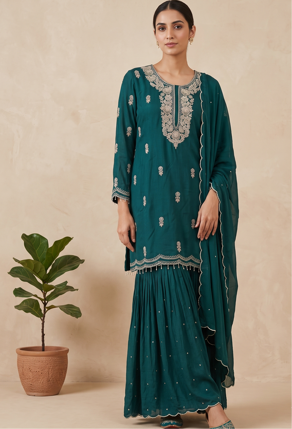 Green Niya Sharara With Dupatta -Set of 3
