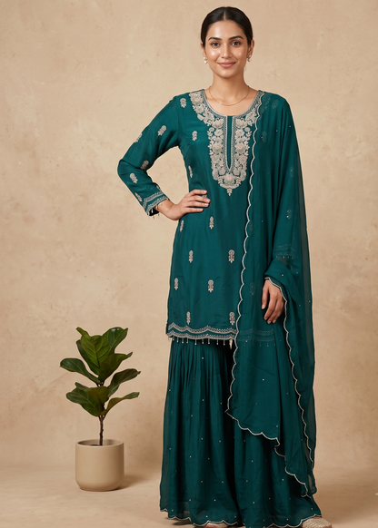 Green Niya Sharara With Dupatta -Set of 3