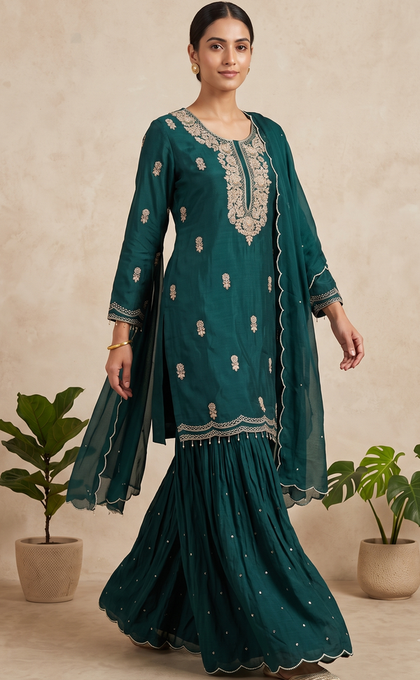 Green Niya Sharara With Dupatta -Set of 3