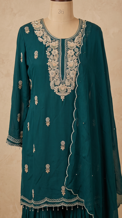 Green Niya Sharara With Dupatta -Set of 3