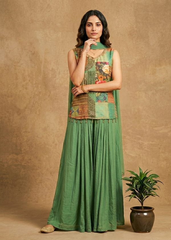 Green Radhvi Crepe Silk Inowestern Set - Set of 3