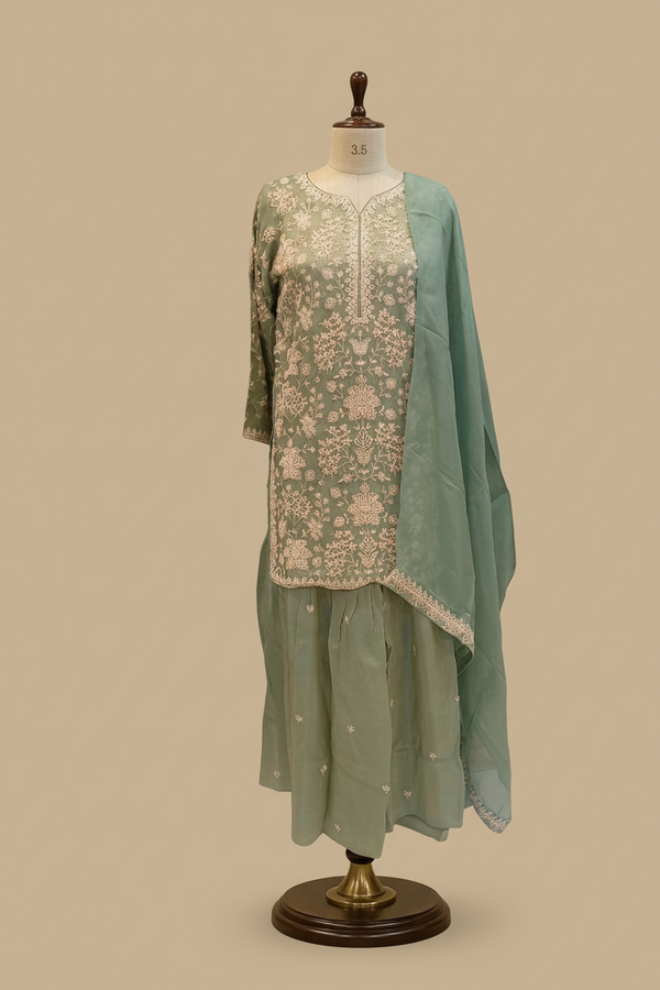 Green Sharara Farah With Duppata