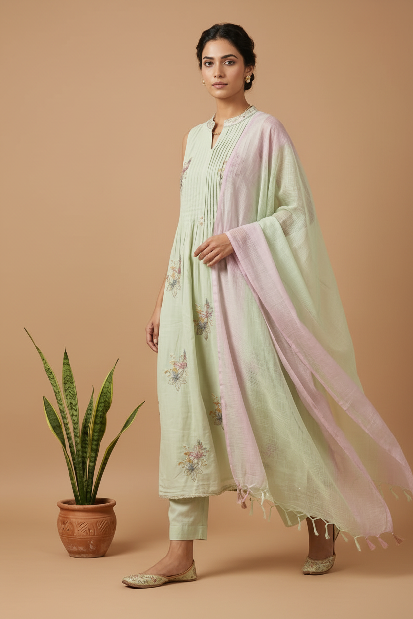 Green Madhulika Mul cotton A line Suit Set