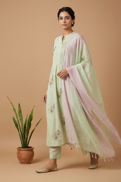 Green Madhulika Mul cotton A line Suit Set