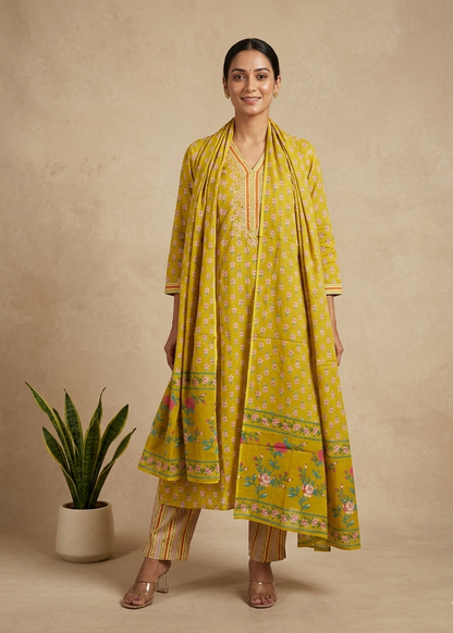 Greenish Yellow Fella Anarkali suit set