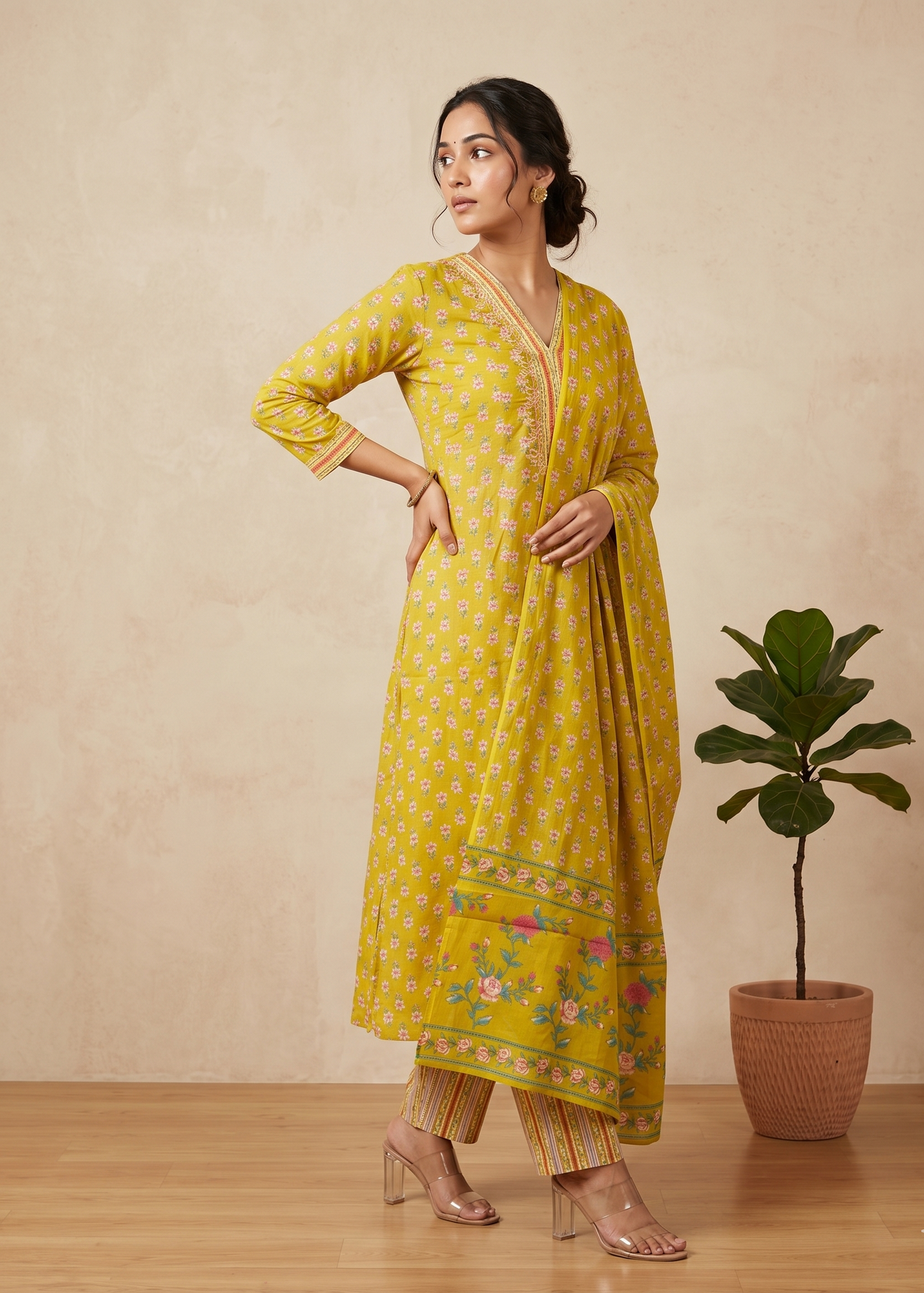 Greenish Yellow Fella Anarkali suit set