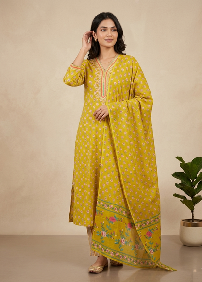 Greenish Yellow Fella Anarkali suit set