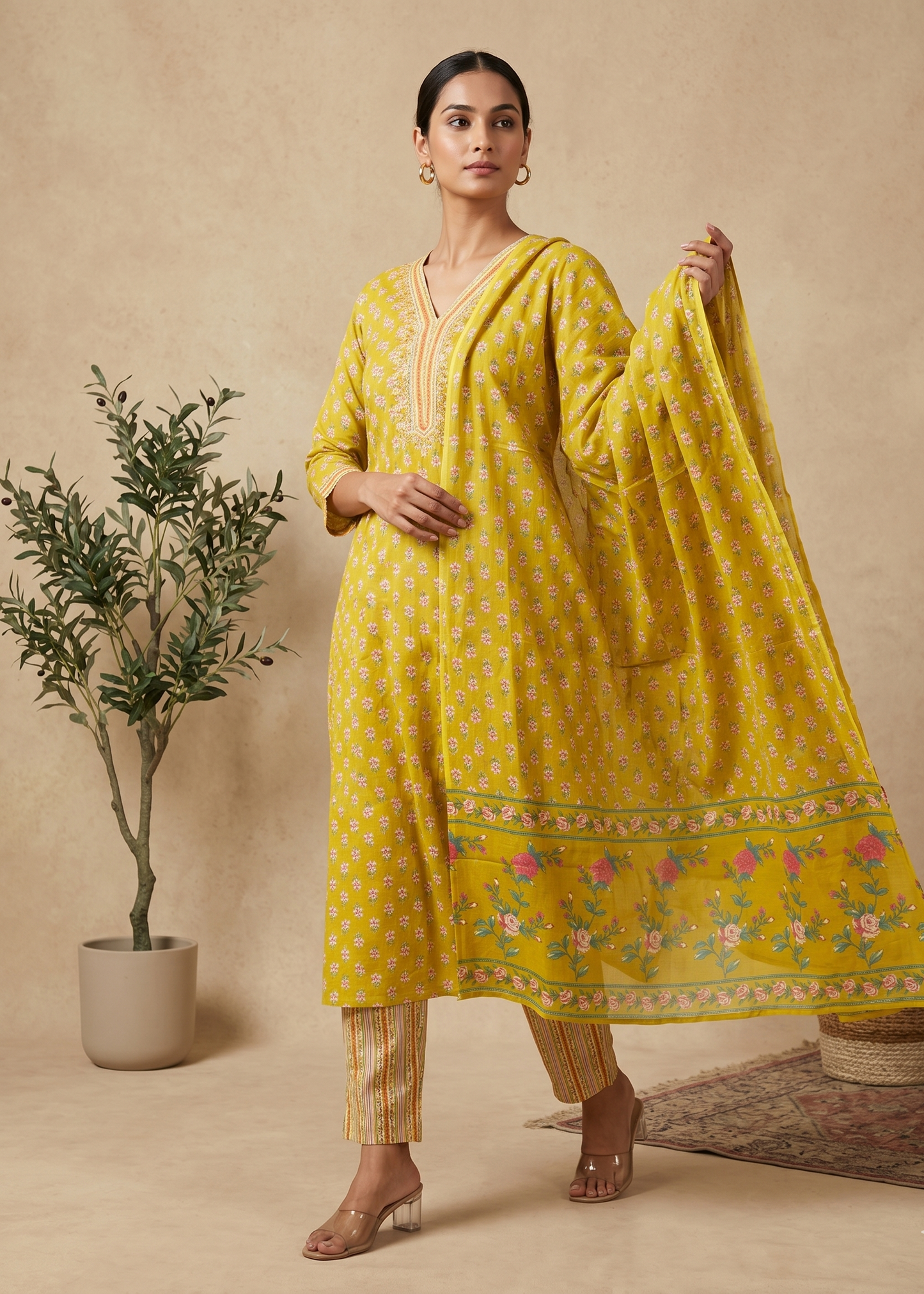 Greenish Yellow Fella Anarkali suit set