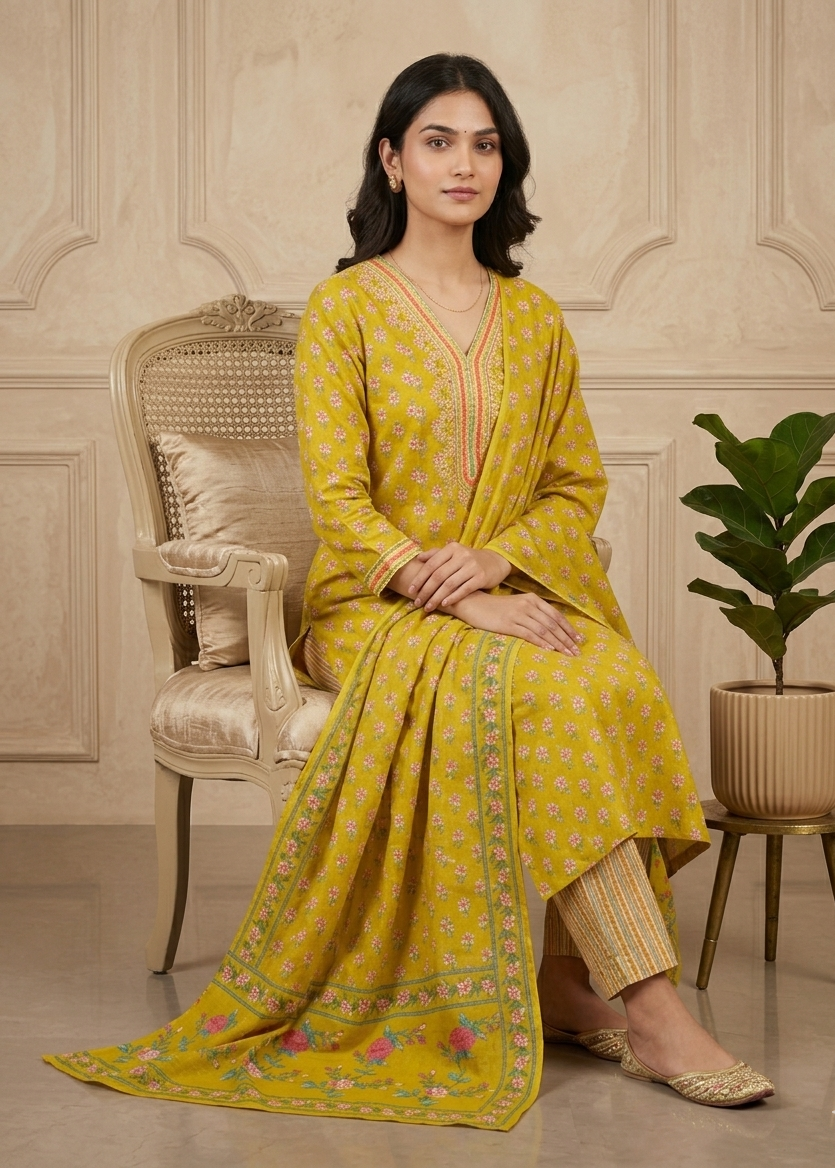 Greenish Yellow Fella Anarkali suit set