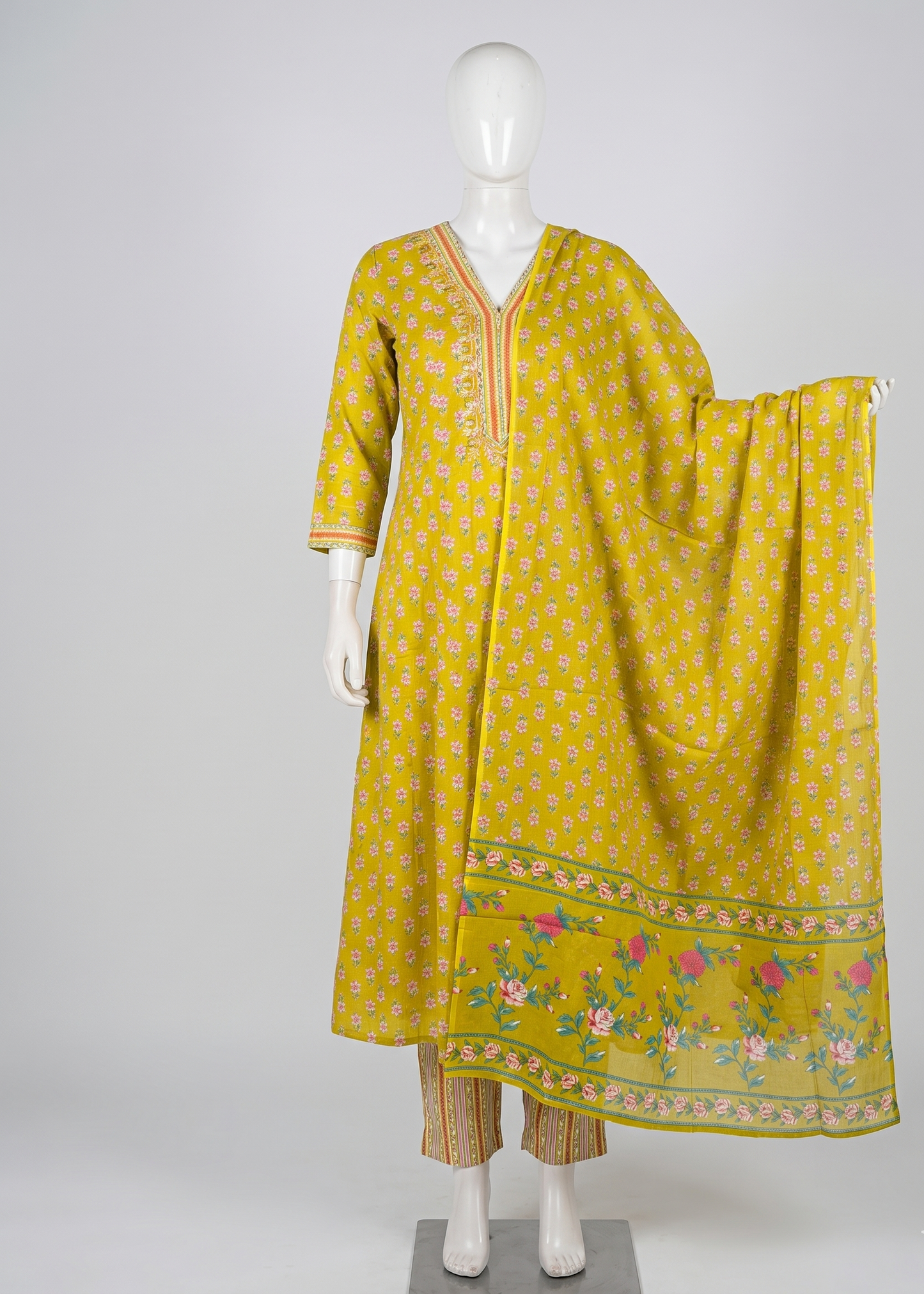 Greenish Yellow Fella Anarkali suit set