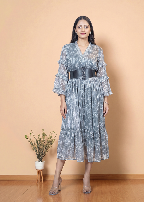 Grey Lurex Georgette Gown