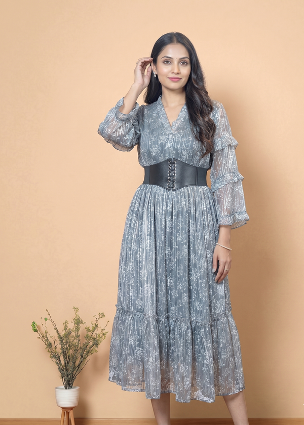 Grey Lurex Georgette Gown