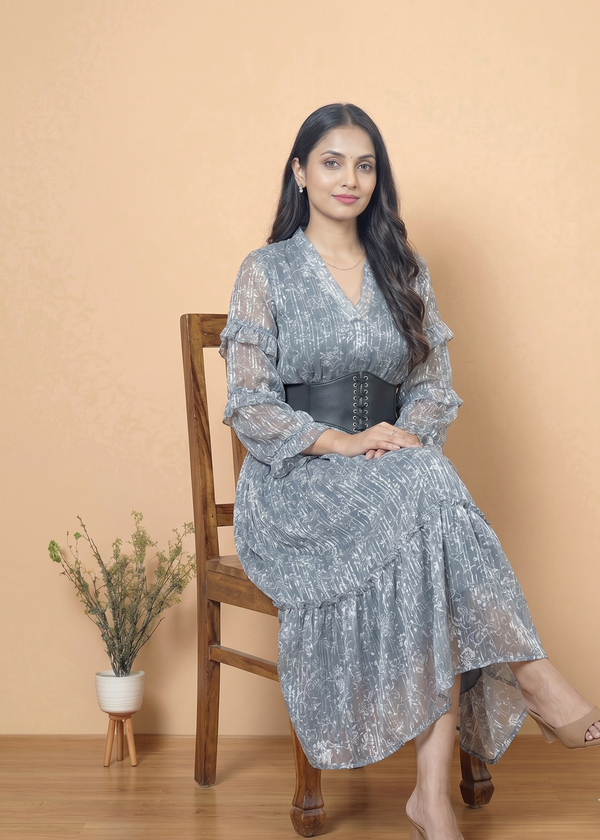 Grey Lurex Georgette Gown