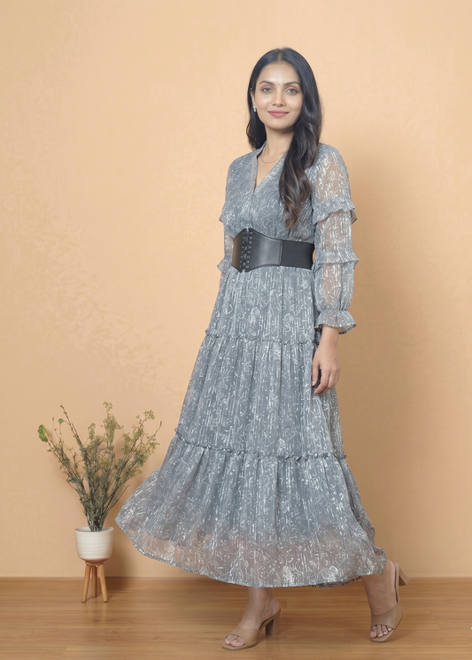Grey Lurex Georgette Gown