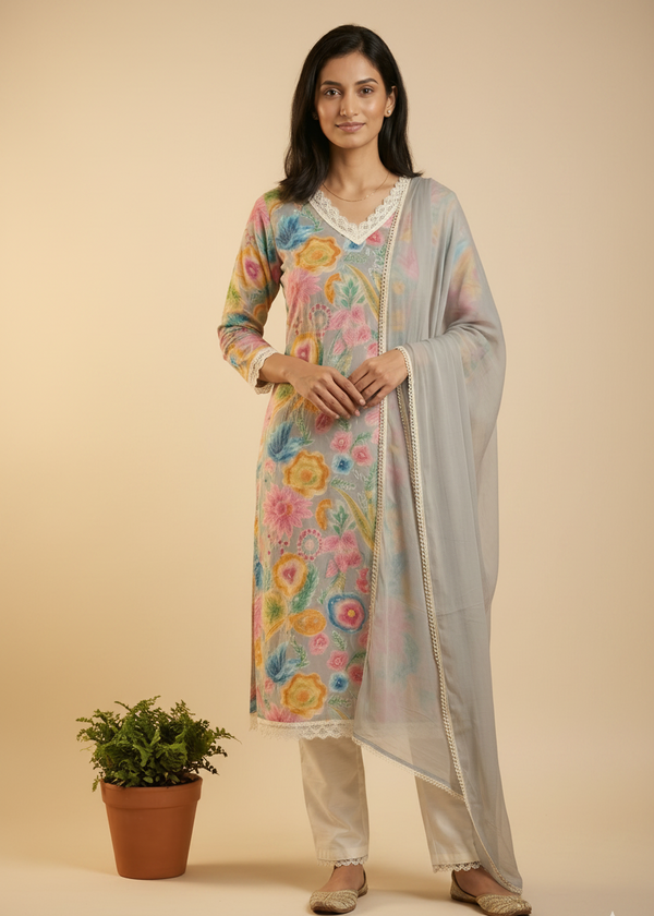 Grey Vija Flex cotton suit set