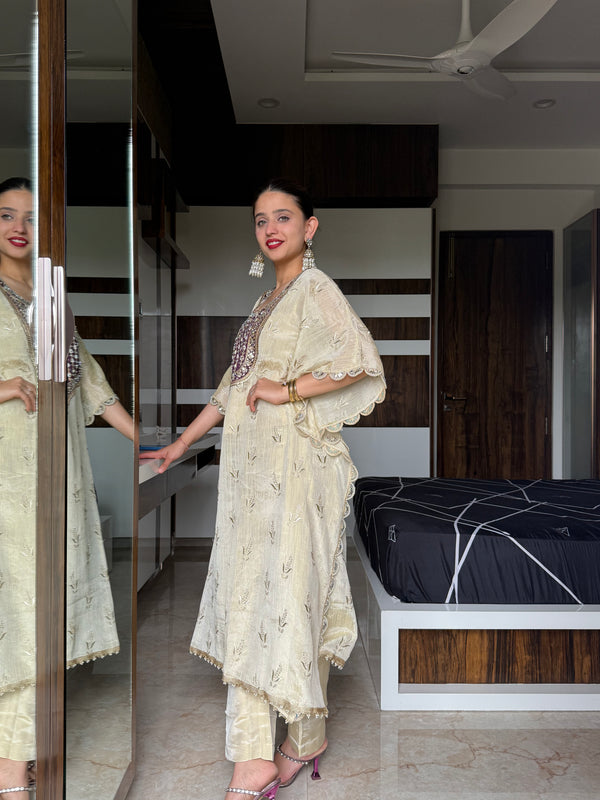 Dull Gold Priyam Tissue silk Kaftan Set