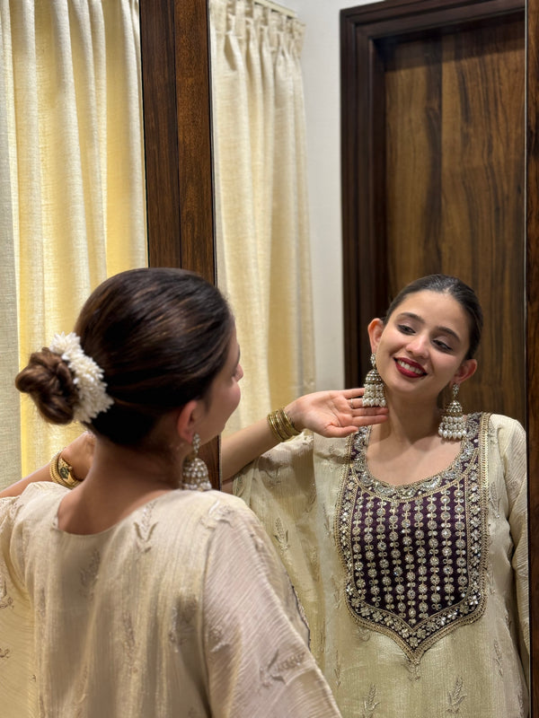 Dull Gold Priyam Tissue silk Kaftan Set