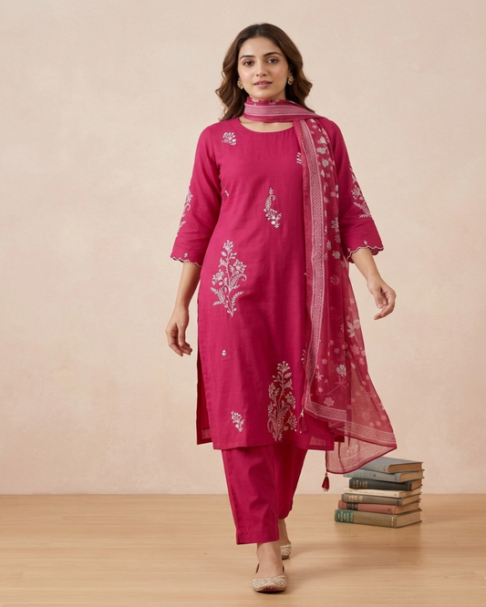 Pink Rozana Muslin silk Suit set