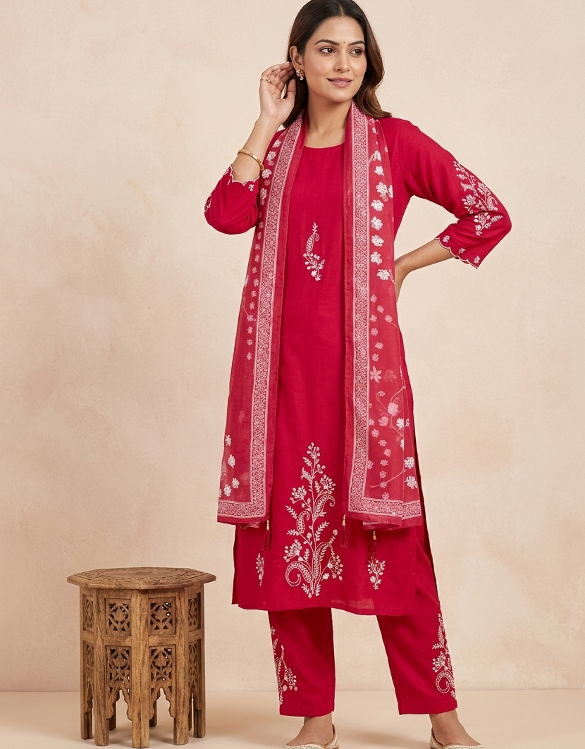 Pink Rozana Muslin silk Suit set