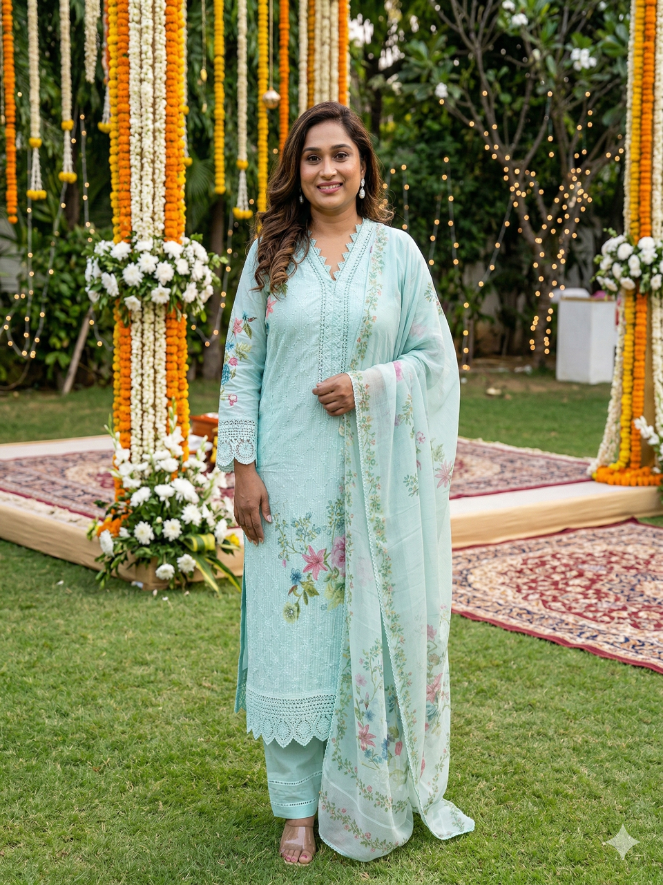 Ice Blue Schiffli Cotton suit set