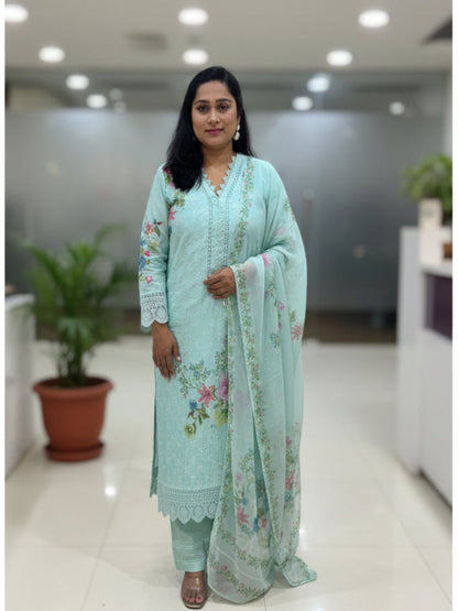 Ice Blue Schiffli Cotton suit set