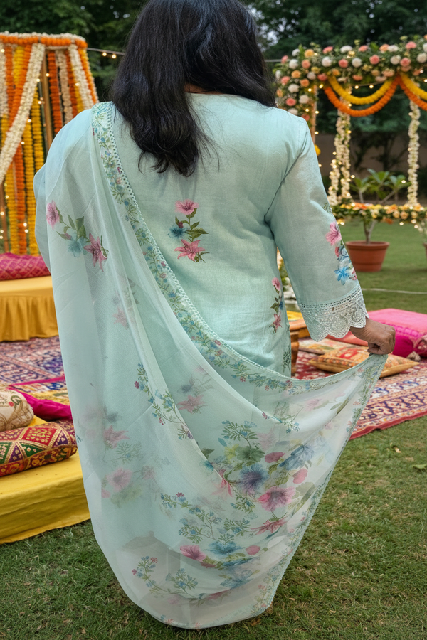 Ice Blue Schiffli Cotton suit set