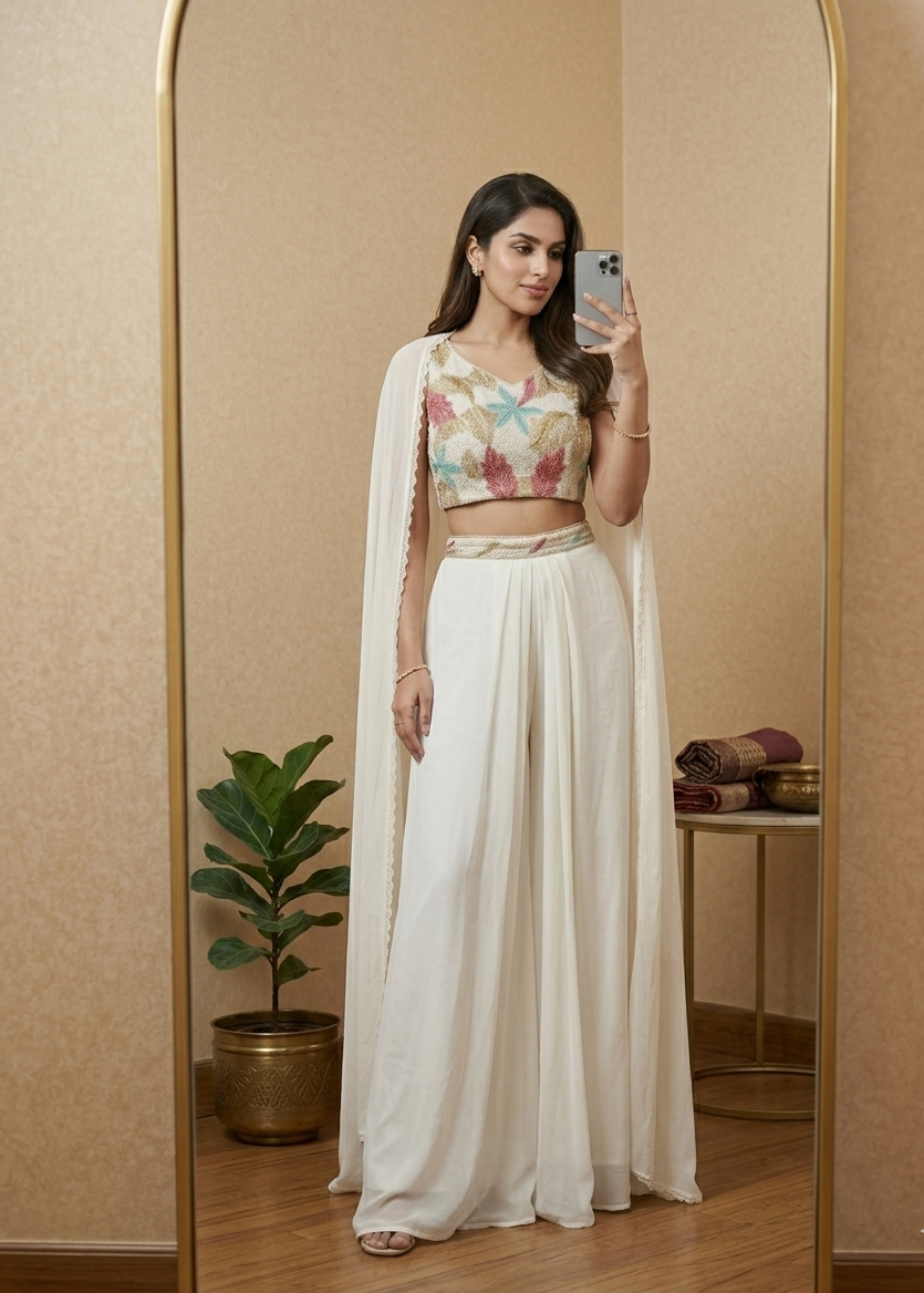 Ivory Kiara Crepe silk Indo western outfit