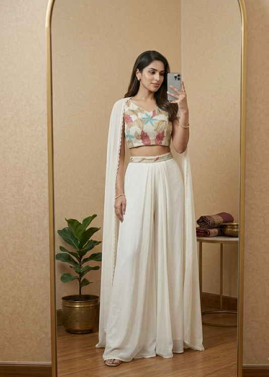 Ivory Kiara Crepe silk Indo western outfit