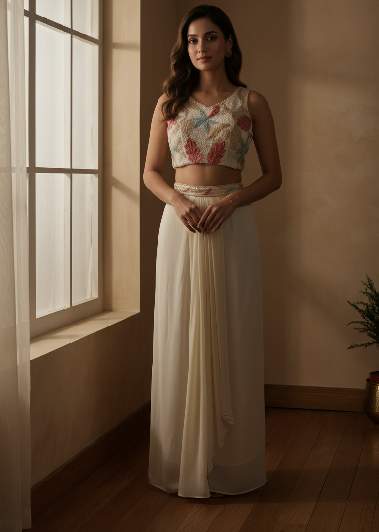 Ivory Kiara Crepe silk Indo western outfit