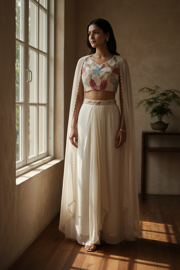Ivory Kiara Crepe silk Indo western outfit