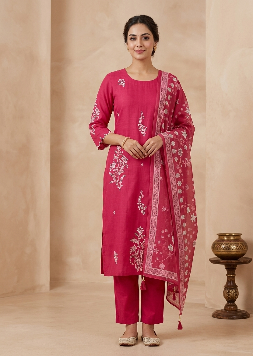 Pink Rozana Muslin silk Suit set