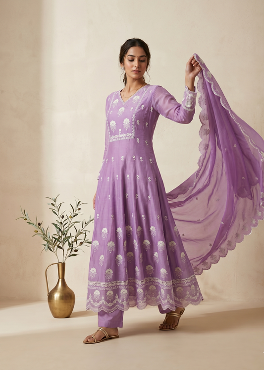 Lavender Minni Organza Panel  Anarkali