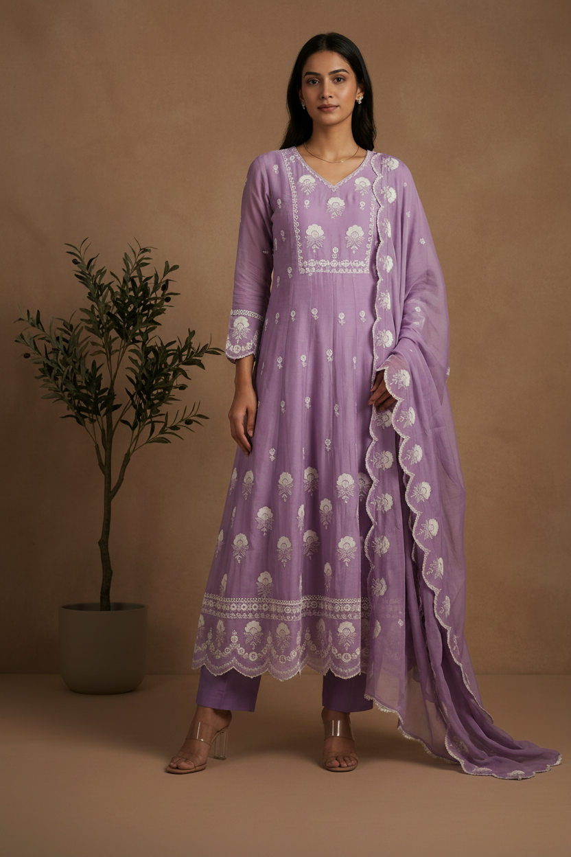 Lavender Minni Organza Panel  Anarkali