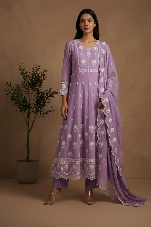 Lavender Minni Organza Panel  Anarkali