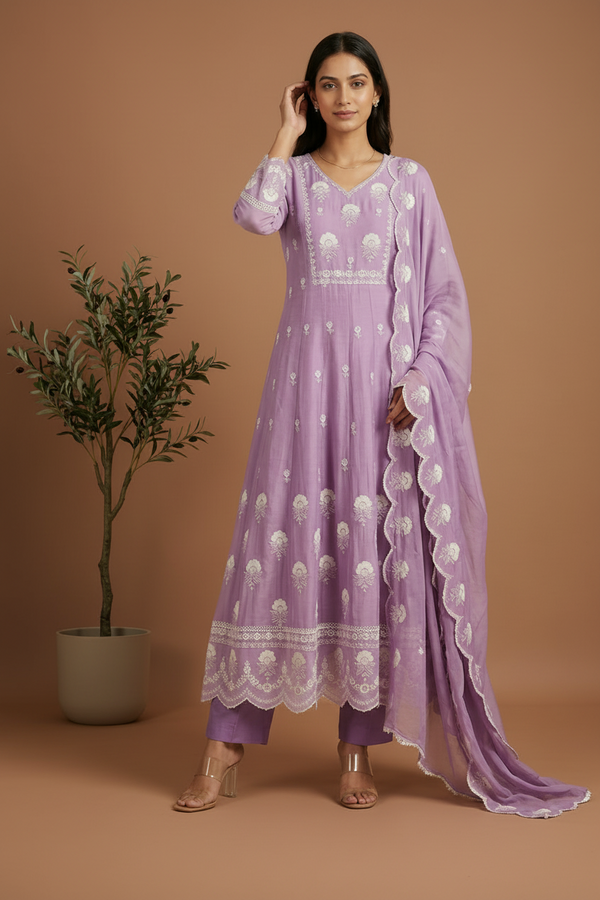 Lavender Minni Organza Panel  Anarkali