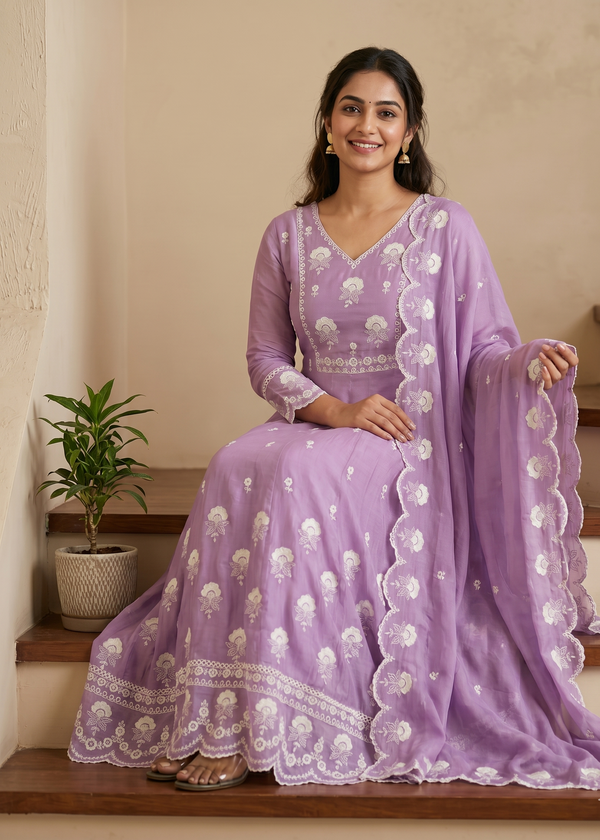 Lavender Minni Organza Panel  Anarkali