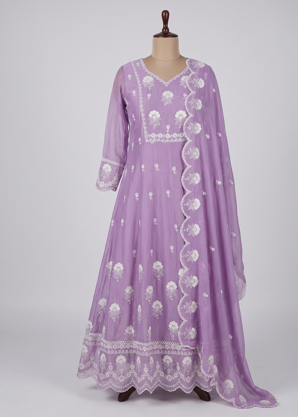 Lavender Minni Organza Panel  Anarkali