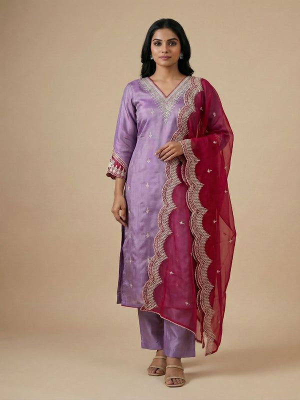 Lavender Pratha Tissue suit set - Set of 3