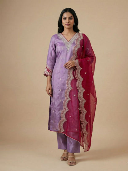 Lavender Pratha Tissue suit set - Set of 3