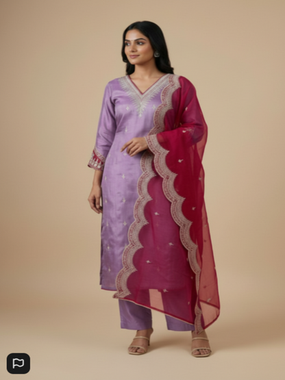 Lavender Pratha Tissue suit set - Set of 3