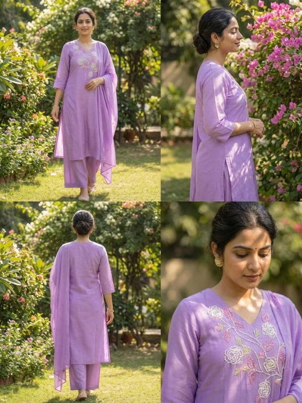 Lavender Ridhva Muslin Suit set - Set of 3