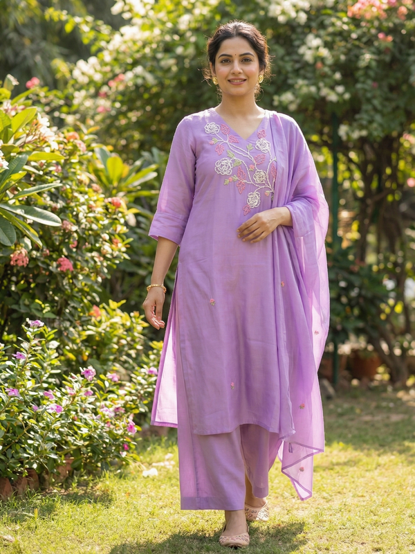 Lavender Ridhva Muslin Suit set - Set of 3
